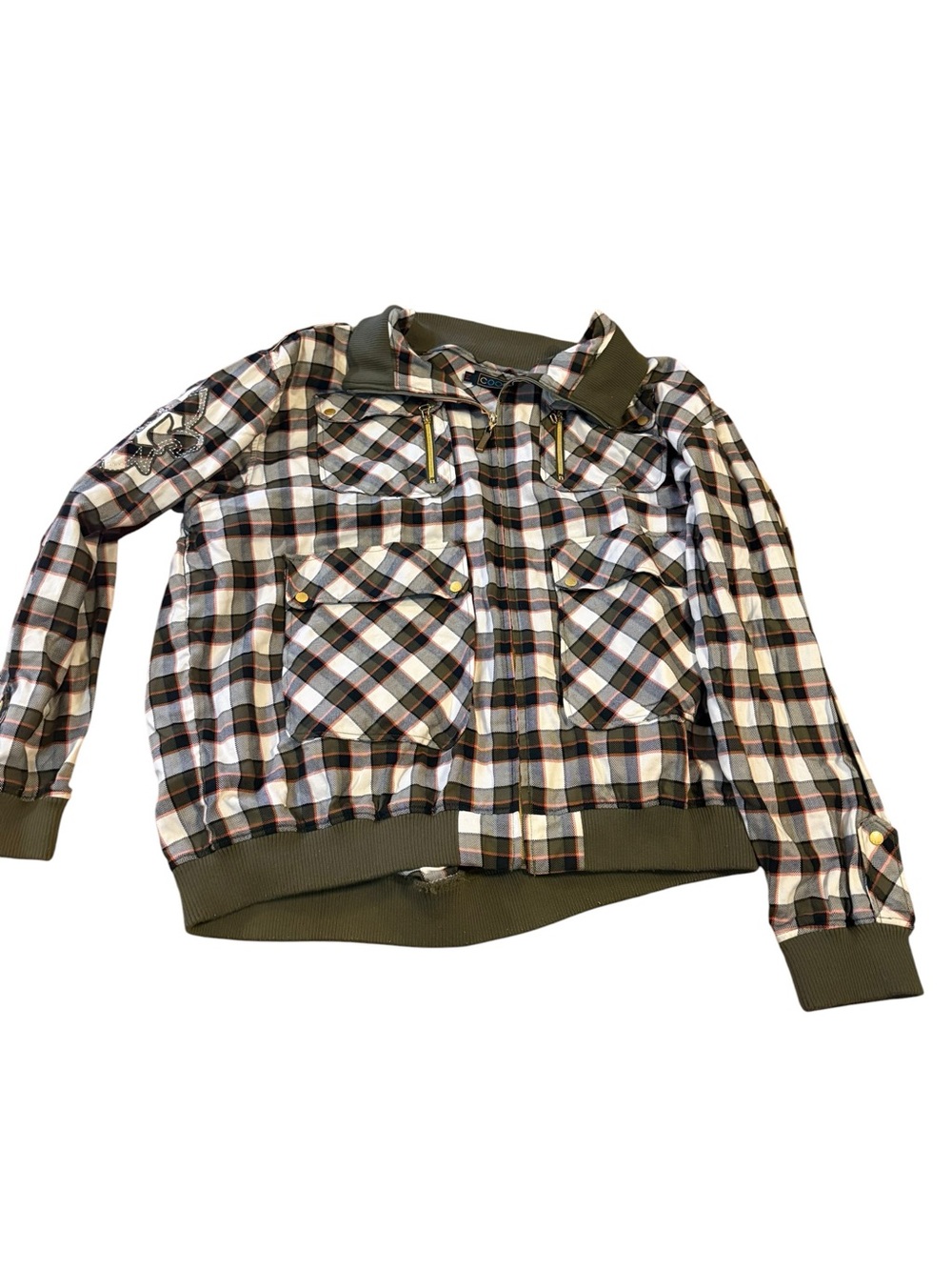 COOGI Plaid Jacket with Olive, Cream & Orange Accents